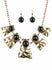 Cougar-Brass Paparazzi Necklace-Jazzi Jewelz Boutique by Raven  Rippling with hammered details, flared brass frames join below the collar, creating a fierce fringe. Refreshing turquoise stones are pressed into the tops of the frames for a colorful finish. Features an adjustable clasp closure.  Sold as one individual necklace. Includes one pair of matching earrings.