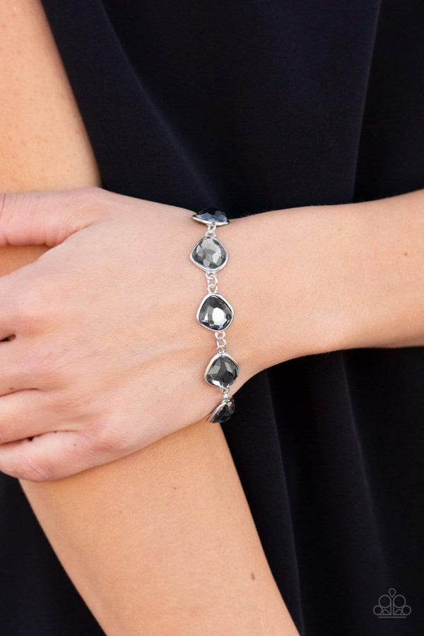 Perfect Imperfection-Silver Bracelet- Featuring smoky gems linked around the wrist with a clasp