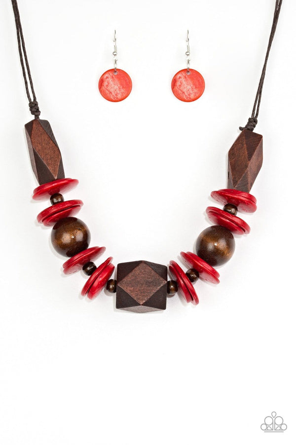 Jazzi Jewelz Boutique-Pacific Paradise - Red Wooden Necklace and Earring Set