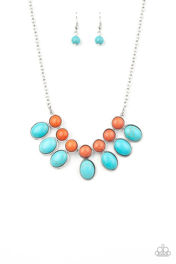 Jazzi Jewlz Boutique-Environmental Impact-Turquoise and Orange Stone Bead Silver Chain Necklace and Earring Set