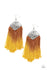 ﻿DIP The Scales-Yellow Paparazzi Earrings-Jazzi Jewelz Boutique by Raven.   Fading from brown to yellow, shiny thread dances from the bottom of a hammered silver frame, creating a flirtatious fringe. Earring attaches to a standard fishhook fitting.  Sold as one pair of earrings.  All Paparazzi Accessories are lead free and nickel free.