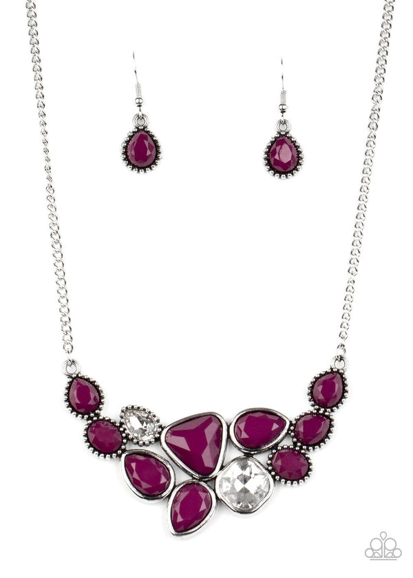 Jazzi Jewelz Boutique-Breathtaking Brilliance-Purple & Rhinestone Silver Chain Necklace & Earring Set