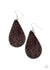 ﻿Everyone Remain PALM-Brown Leather Paparazzi Earrings  Embossed in a leafy palm-like pattern, an earthy brown leather teardrop swings from the ear for a whimsical look. Earring attaches to a standard fishhook fitting.  Sold as one pair of earrings.  All Paparazzi Accessories are lead free and nickel free. 