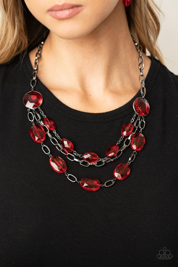 Jazzi Jewelz Boutique-I Need a GLOW-cation-Red Gem Necklace and Earring Set