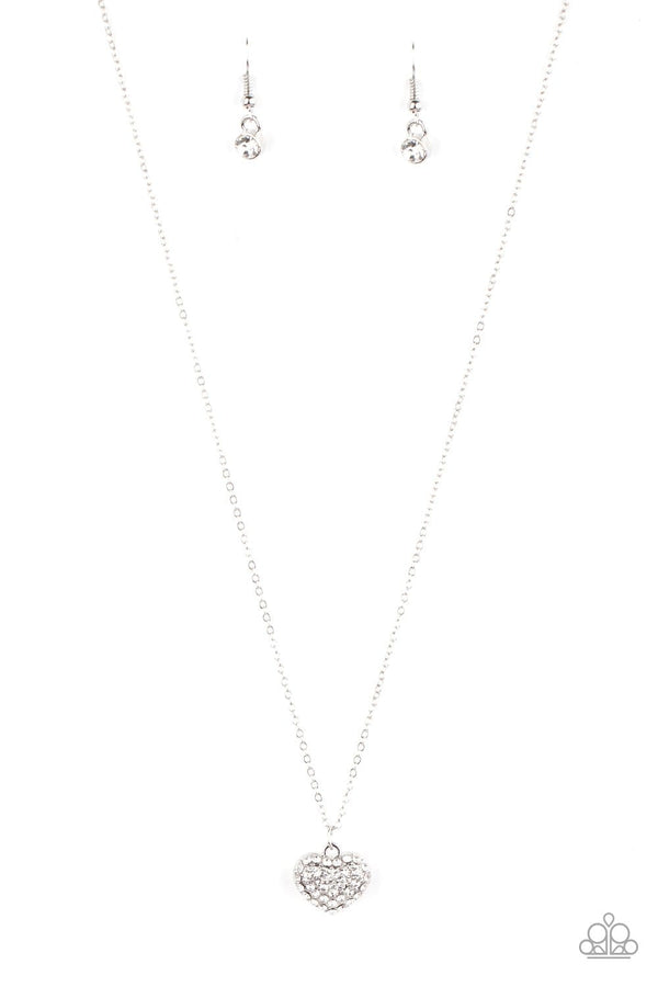 Jazzi Jewelz Boutique-Heart Warming Glow-White Rhinestone Heart Pendant Necklace and Earring Set