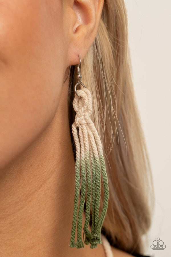 Jazzi Jewelz Boutique-Surfin The Net-Green Macrame Necklace and Earring Se