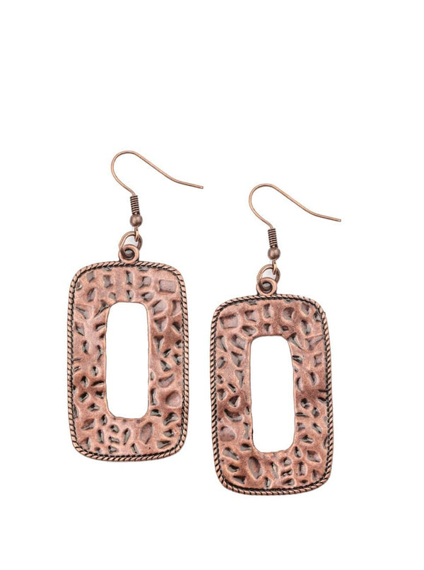 Primal Elements- Copper Paparazzi Earrings  Hammered With A Rectangular Frame
