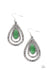 Teardrop Torrent-Green & Silver Paparazzi Earrings-Jazzi Jewelz Boutique by Raven  A teardrop jade stone swings from the top of a hammered silver frame that links to a larger hammered silver frame, creating a rippling lure. Earring attaches to a standard fishhook fitting.  Sold as one pair of earrings.  Paparazzi Accessories are lead free and nickel free.