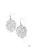 Meadow Mosaic-Silver Paparazzi Earrings-Jazzi Jewelz Boutique by Raven  A scalloped silver leafy frame is filled with a backdrop of stenciled geometric accents, creating a whimsy seasonal display. Earring attaches to a standard fishhook fitting.  Sold as one pair of earrings.  All Paparazzi Accessories are 100% lead free and nickel free.