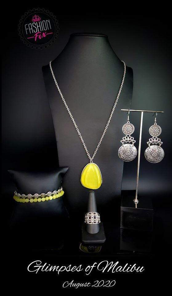 Jazzi Jewelz Boutique-Glimpses of Malibu-Fashion Fix 2020 Necklace, Ring, Earring, and Bracelet Set