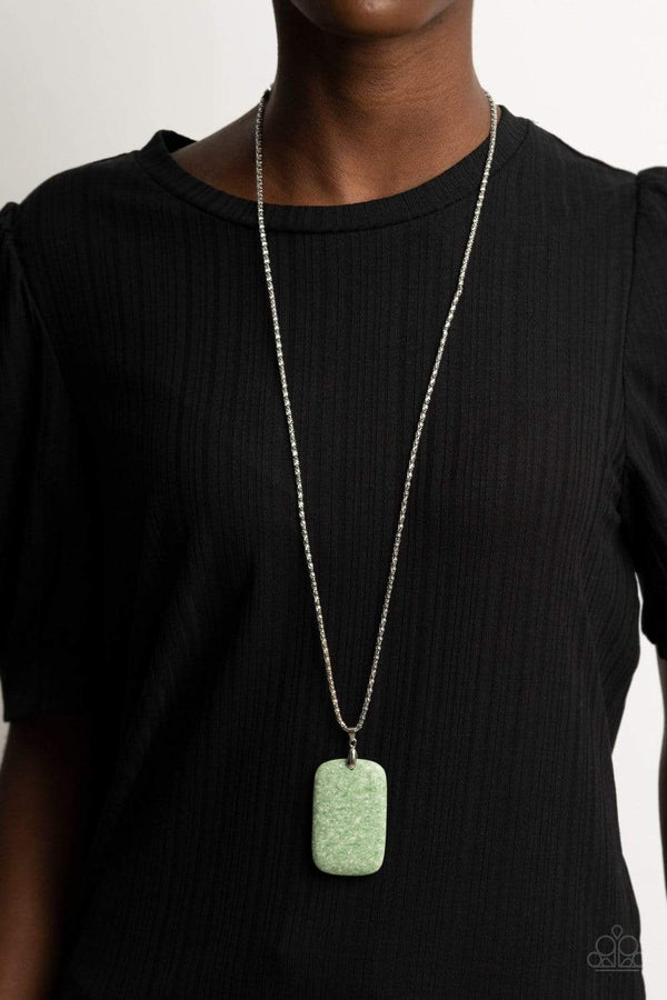 Paparazzi Accessories-Fundamentally Funky - Green Pendant Necklace and Earring Set