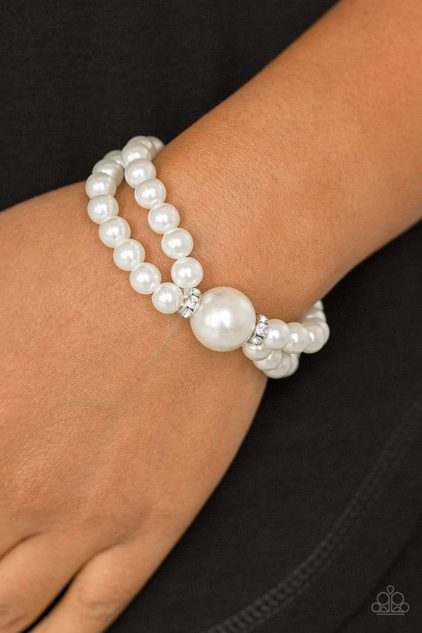 Romantic Redux-Pearl Bracelet-Pearl & Rhinestone encrusted stretch band bracelet