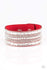 Rebel Radiance-Red Paparazzi Bracelet-Jazzi Jewelz Boutique by Raven  Featuring classic round and edgy emerald style cuts, glittery white rhinestones and glistening silver chains are encrusted along bands of red suede for a sassy look. Features an adjustable snap closure. Sold as one individual bracelet.  All Paparazzi Jewelry is 100% lead free and nickel free.