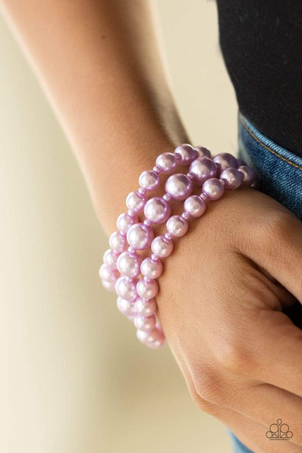 Total Pearl-fection-Purple Bracelet- A Collection Of Purple Pearls Form A Bracelet With A Stretch Band