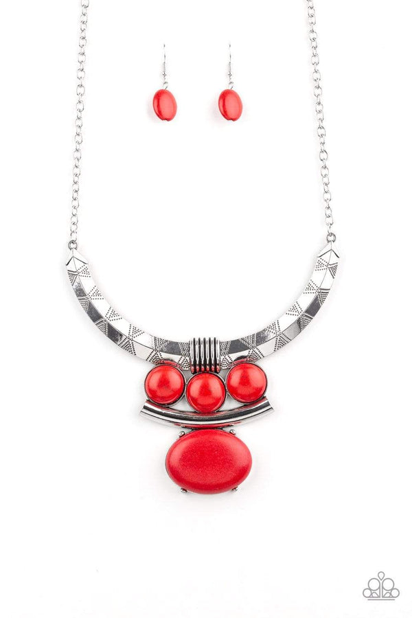 Jazzii Jewelz Boutique-Commander In Chiefette-Red Pendant Silver Necklace and Earring Set