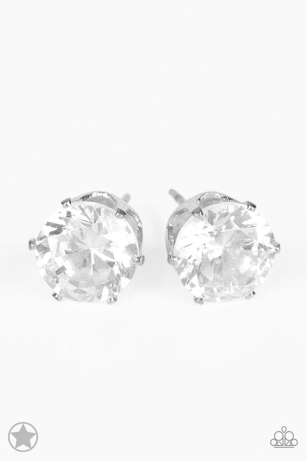 Just In Timeless-Rhinestone Paparazzi Earrings-Jazzi Jewelz Boutique by Raven  A sparkling white rhinestone is nestled inside a classic silver frame for a timeless look. Earring attaches to a standard post fitting.  Sold as one pair of post earrings.