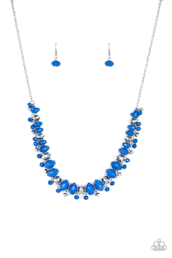 Jazzi Jewelz Boutique-Brags to Riches-Blue Beaded Silver Chain Necklace and Earring Set