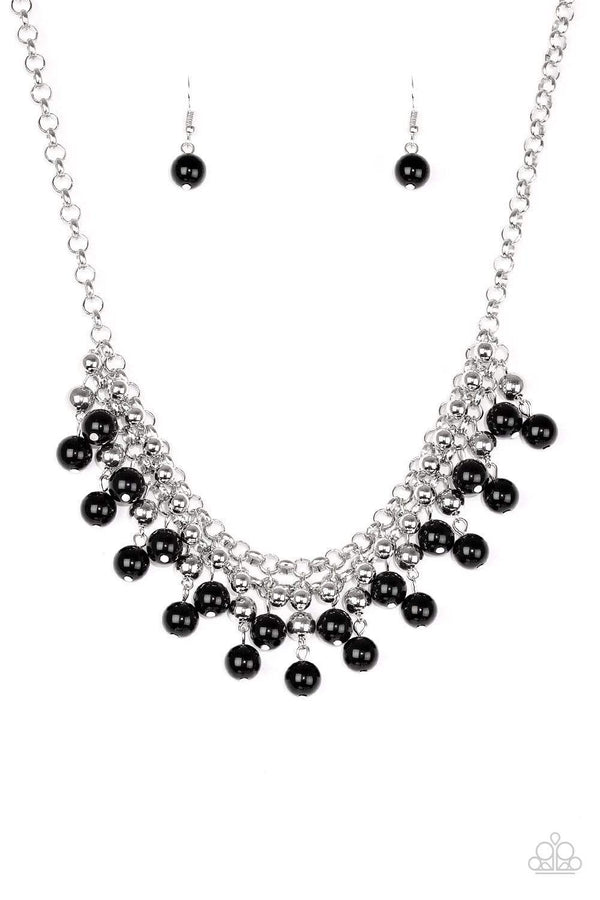Jazzi Jewelz Boutique-Friday Night Fringe-Black Bead Silver Chain Necklace and Earring Set