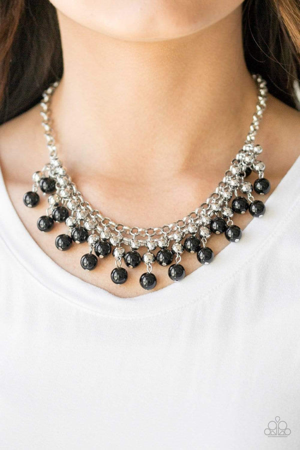 Jazzi Jewelz Boutique-Friday Night Fringe-Black Bead Silver Chain Necklace and Earring Set