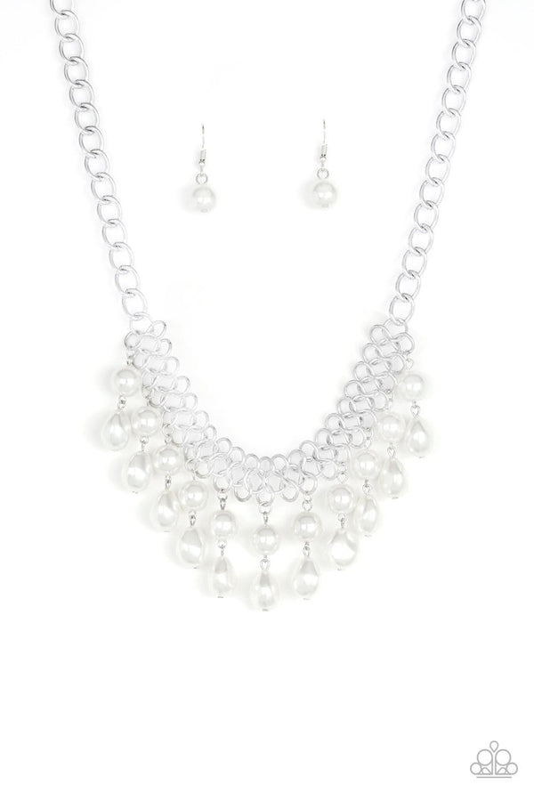 Jazzi Jewelz Boutique-5th Avenue Fleek-White Pearl Silver Chain Necklace and Earring Set
