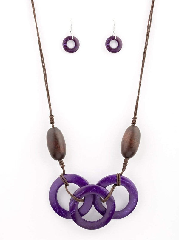 Jazzi Jewelz Boutique-Bahama Drama-Purple and Brown Wooden Bead Necklace and Earring Set
