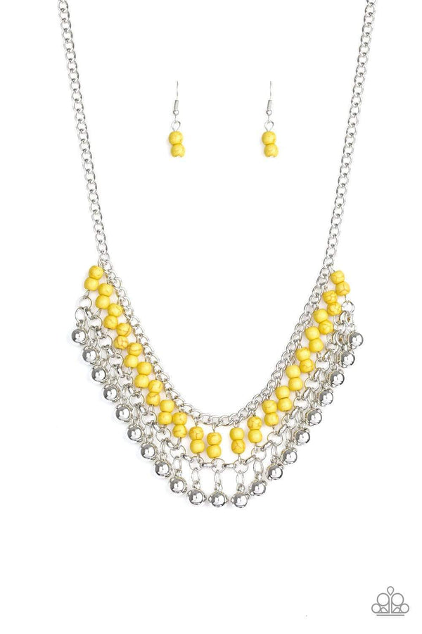 Jazzi Jewelz Boutique by Raven-Beaded Bliss-Yellow Stone and Silver Bead Necklace and Earring Set