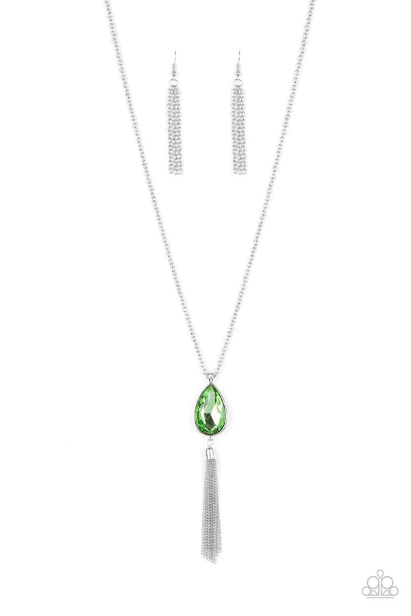 Jazzi Jewelz Boutique-Elite Shine-Green Pendant Silver Chain Necklace and Earring Set