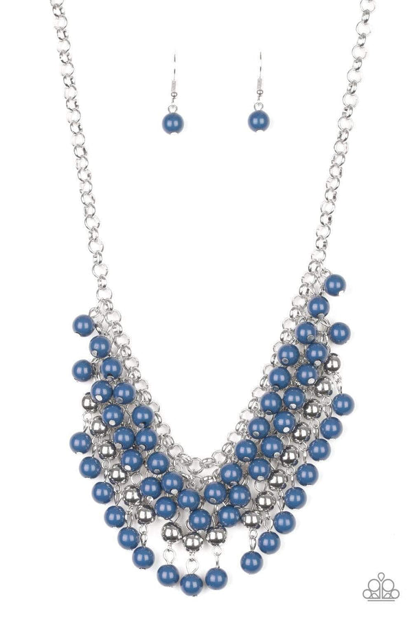 Jazzi Jewelz Boutique-Jubilant Jingle-Blue Beads Silver Chain Necklace and Earring Set