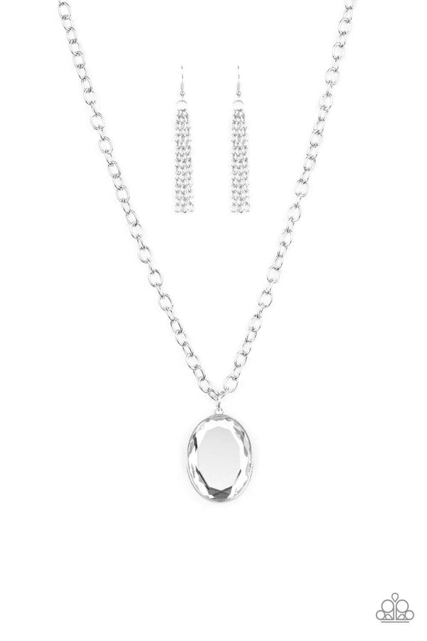 Jazzi Jewelz Boutique-Light As Heir-White Gemstone Silver Chain Necklace and Earring Set