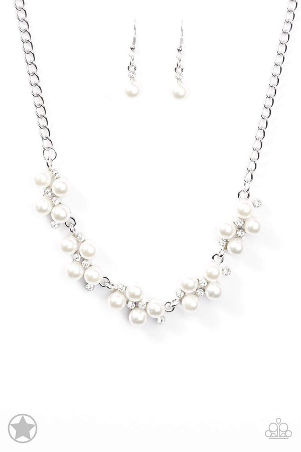 Jazzi Jewlz Boutique-Love Story-White Pearl Silver Chain Necklace and Earring Set