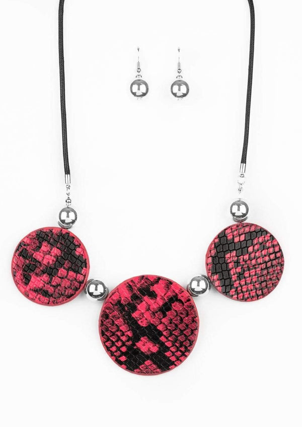 Jazzi Jewelz Boutique-Viper Pit Pink Python Leather Necklace and Earring Set