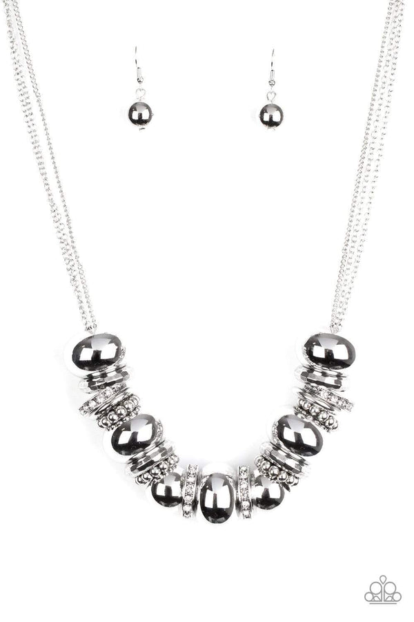 Jazzi Jewelz Boutique-Only The Brave-White Rhinestone Silver Chain Necklace & Earring Set