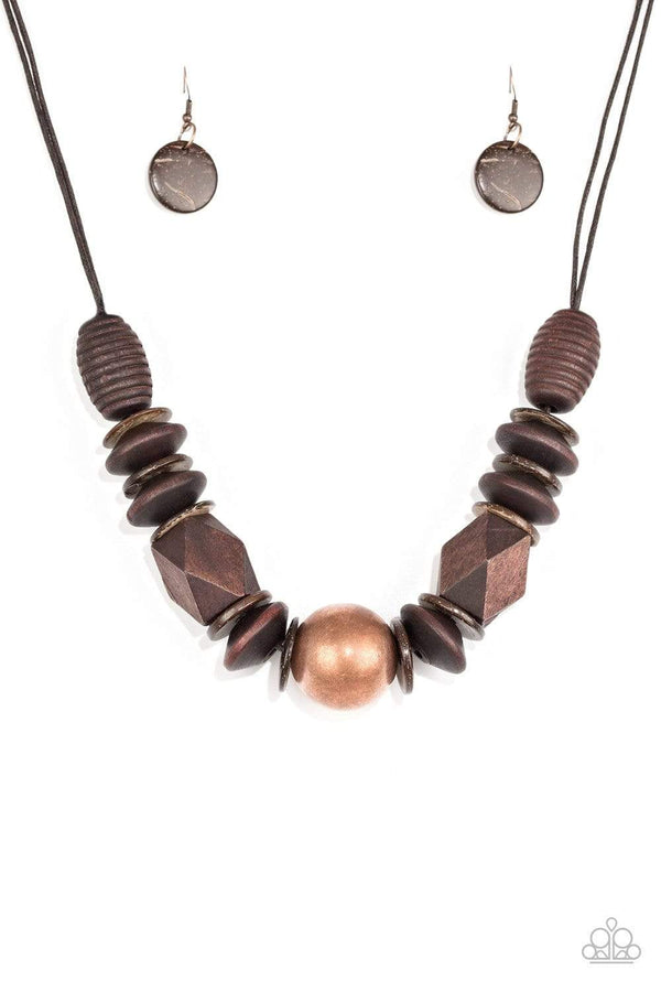 Grand Turks Getaway-Wood Paparazzi Necklace and Earring Set